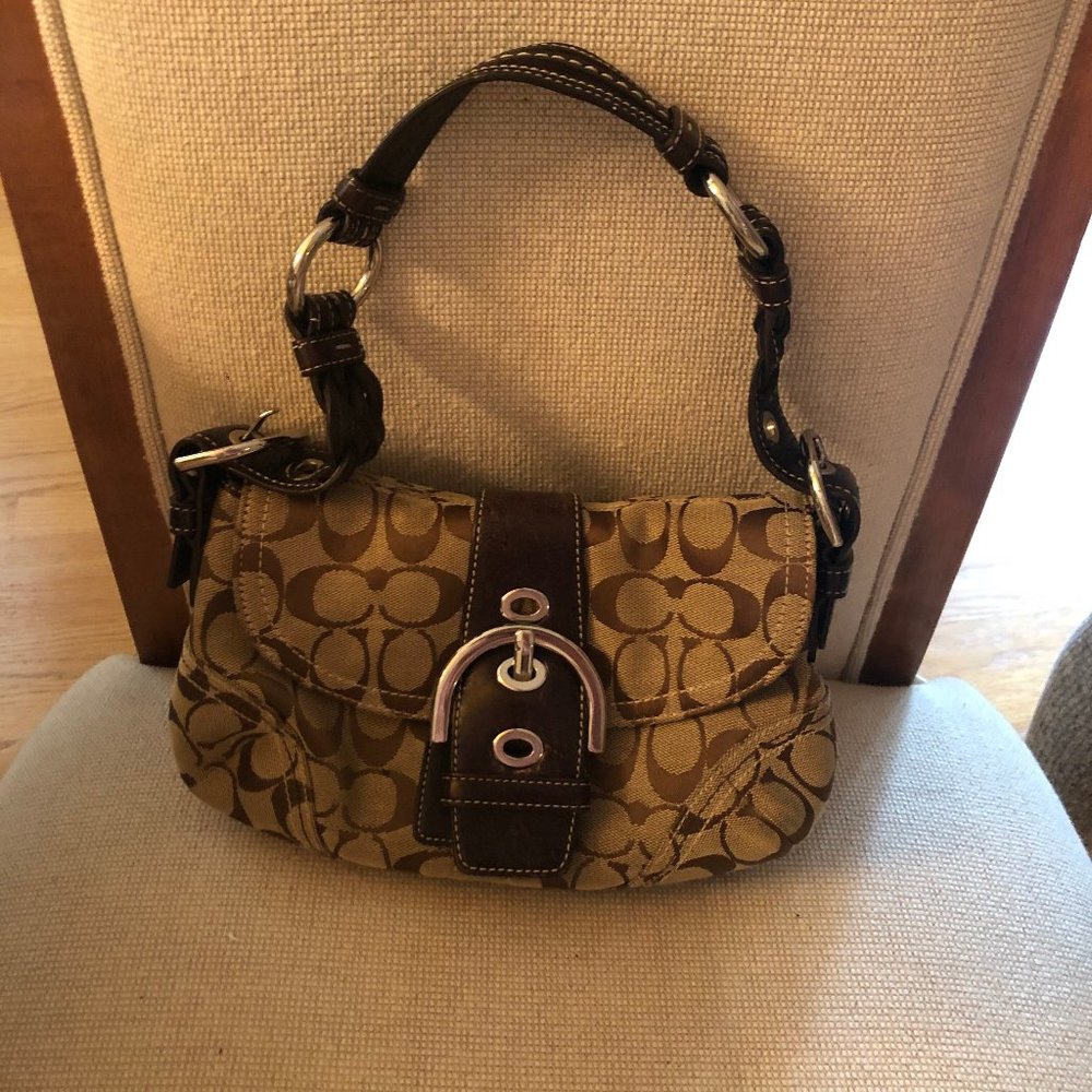 Coach Signature Mini Leather Flap Buckle Purse